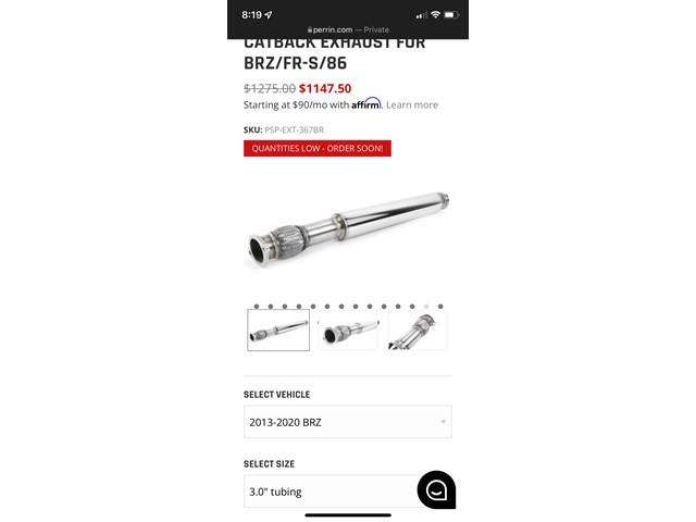 2016 Subaru BRZ Perrin catback exhaust 