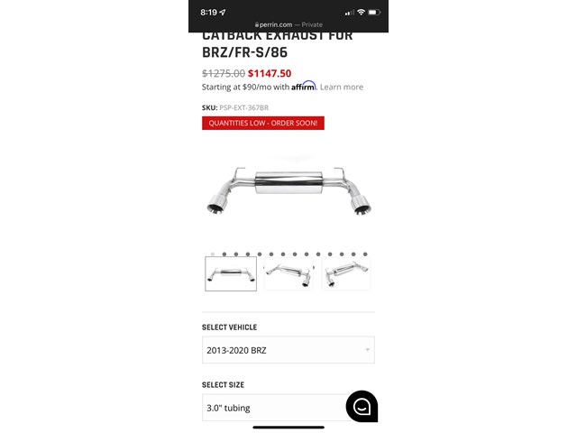 2016 Subaru BRZ Perrin catback exhaust 