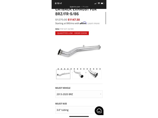 2016 Subaru BRZ Perrin catback exhaust 