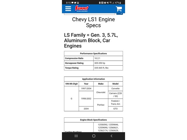 1998 Chevy Camaro Engine Parts Misc