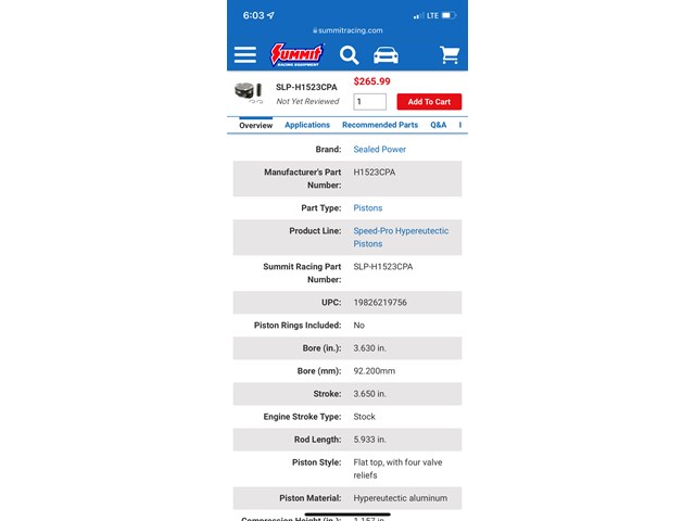 Sealed Power Pistons Qty. 8 P/N:H1523CPA 5.0 Coyote 