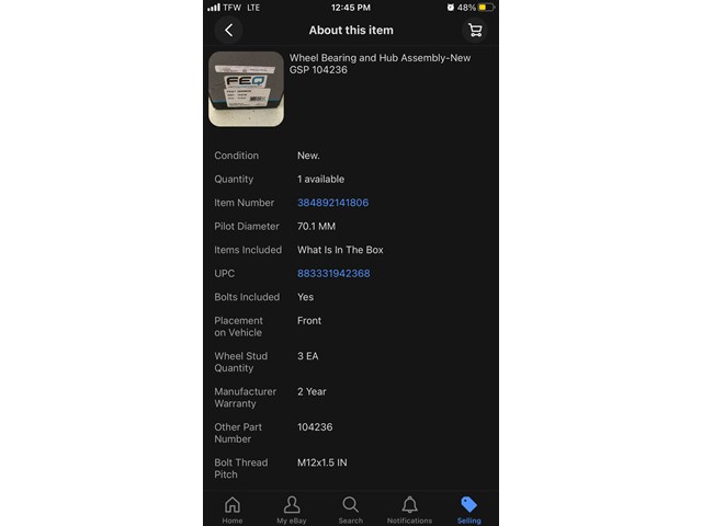 Wheel Bearing and Hub Assembly-New GSP 104236