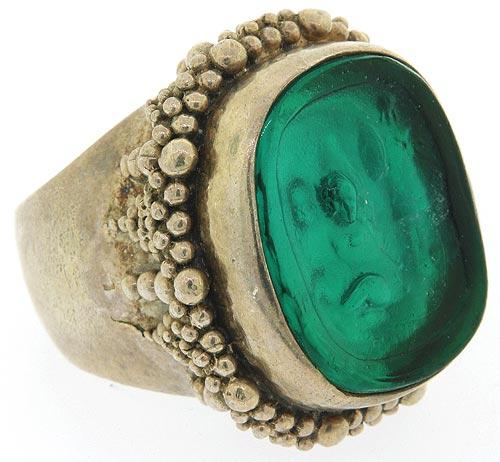 Large Sterling Silver & Green Stone Ring | usauctiononline.com
