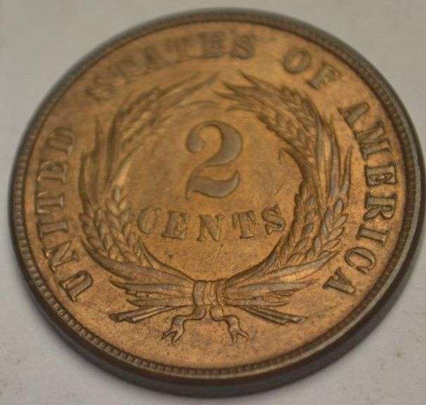 1871 Red Brown Uncirculated Key 2 Cent Piece