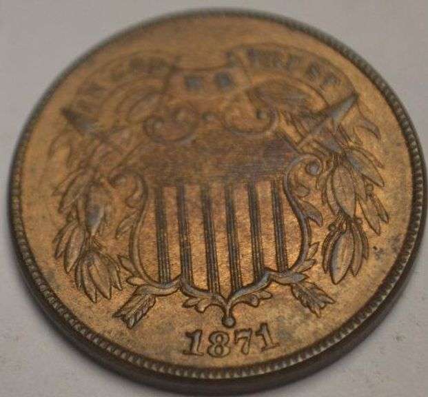 1871 Red Brown Uncirculated Key 2 Cent Piece