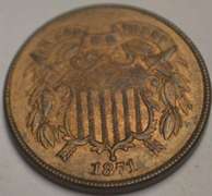 1871 Red Brown Uncirculated Key 2 Cent Piece