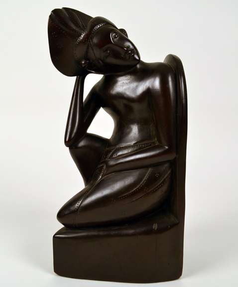 Indonesian Carving Hard Wood Seated Man Bookend