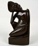 Indonesian Carving Hard Wood Seated Man Bookend