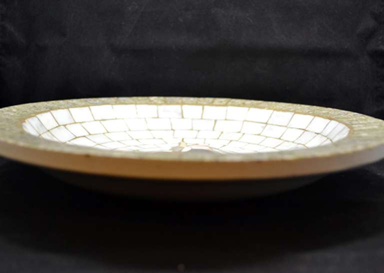 Rear Vintage Danish Bowl Plate With Marble Inlay Mosaic