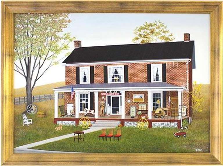 Absolutely Stunning Original Oil, County Antique Shop C. SWARTLEY Country Antique Shop