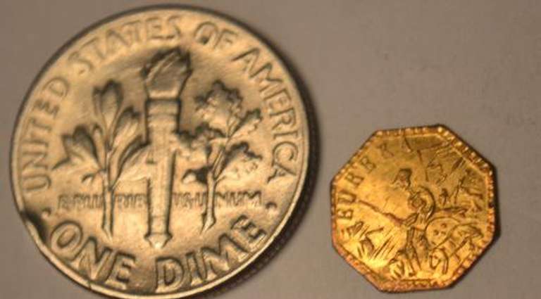 1853 CA Gold Quarter Dollar With Arms of California Eureka Octagonal