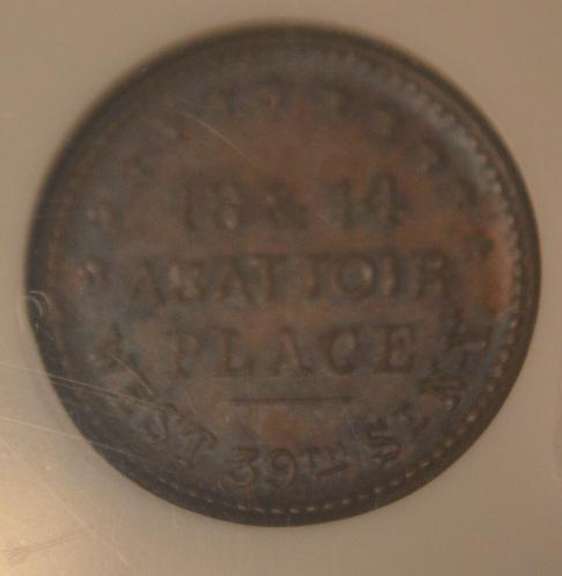 1863 NY Thomas White Pig Token NGC MS 62 Brown