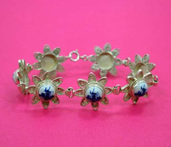 Vintage Delft Windmill 835 Silver Filigree Link Bracelet