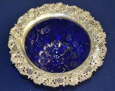 Sterling & Cobalt Glass 10 Inch Center Bowl