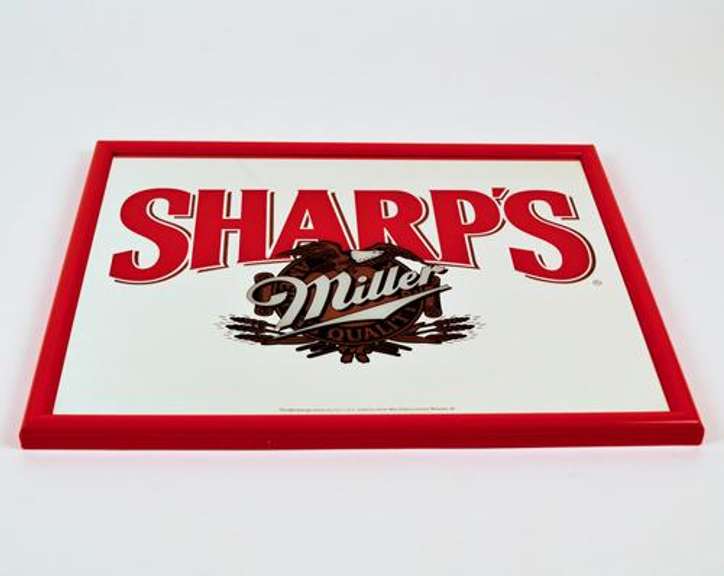 Collectible Framed in Red Sharp's Miller Ad Advertising Mirror