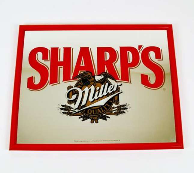 Collectible Framed in Red Sharp's Miller Ad Advertising Mirror
