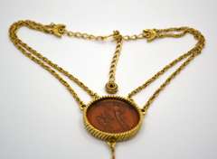 Vintage Necklace With Carve Glass Pendant, Cupid and Other Myth Creature