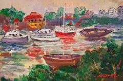 BEAUTIFUL ORIGINAL BY MANOR SHADIAN MANOR SHADIAN Sailboats in the Harbor