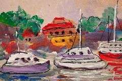 BEAUTIFUL ORIGINAL BY MANOR SHADIAN MANOR SHADIAN Sailboats in the Harbor