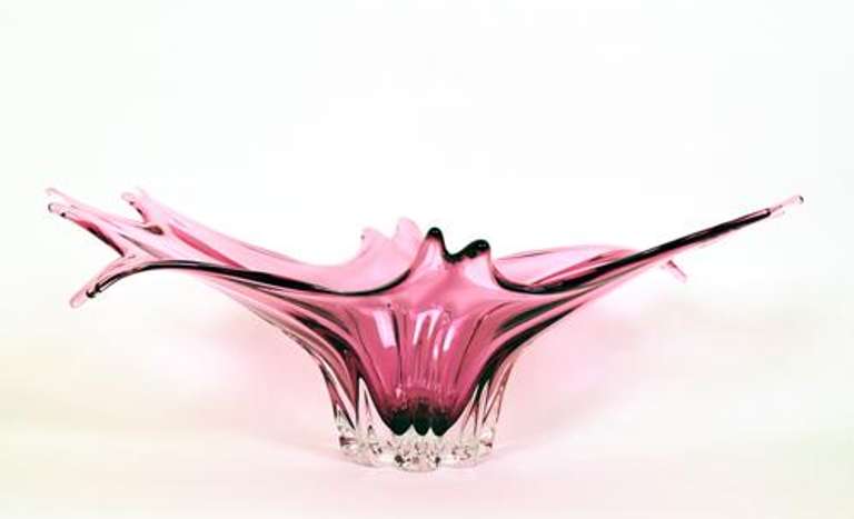 Vintage 24 Inch Blown Art Glass Bowl Centerpiece