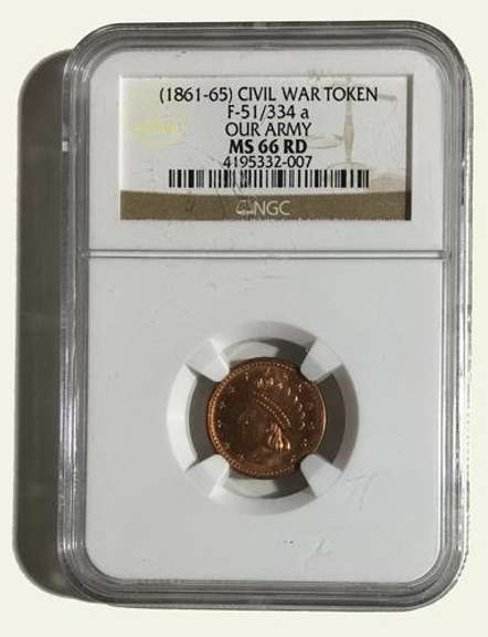 NGC MS66 RED Civil War Token F 51/334a Our Army