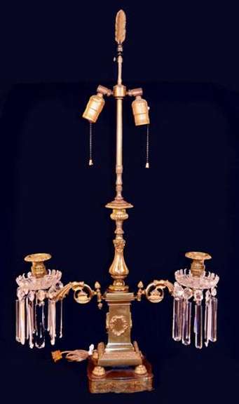 Converted 3 Arm Brass Candelabra Electric Table Lamp