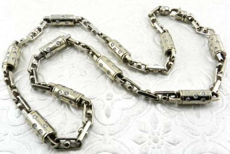 Contemporary Diamond Necklace, 14kt Gold, Heavy!