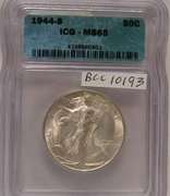 1944-S Walking Liberty Half Dollar, ICG MS-65, full Gem