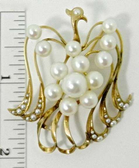 Vintage Stylized Bird Broach with Pearls