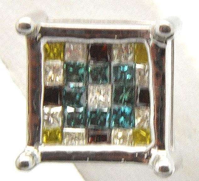 Gorgeous 1 carat Multi-Colored Diamond Pair of Earrings