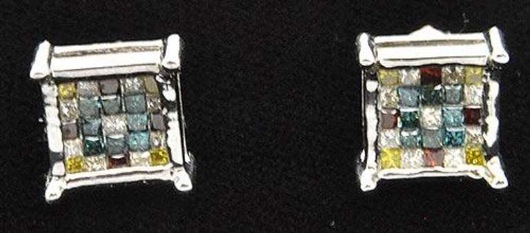 Gorgeous 1 carat Multi-Colored Diamond Pair of Earrings