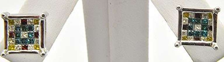 Gorgeous 1 carat Multi-Colored Diamond Pair of Earrings