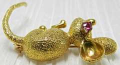 Adorable Mouse Brooch, 18K