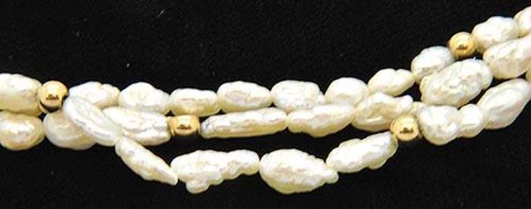 Ladies 14kt Gold Multi-Row Pearl Bracelet