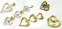 Group of 5 10k and diamond heart pendants