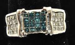 LADIES 14KT WHITE GOLD AND BLUE DIAMOND RING