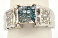 LADIES 14KT WHITE GOLD AND BLUE DIAMOND RING