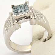 LADIES 14KT WHITE GOLD AND BLUE DIAMOND RING