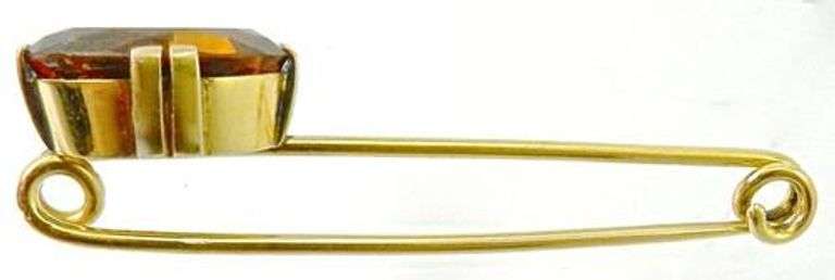 European Hallmarked Kilt Pin with Oval Citrine