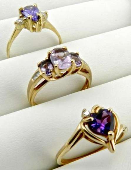 Group of 3 Gold and Amethyst Rings