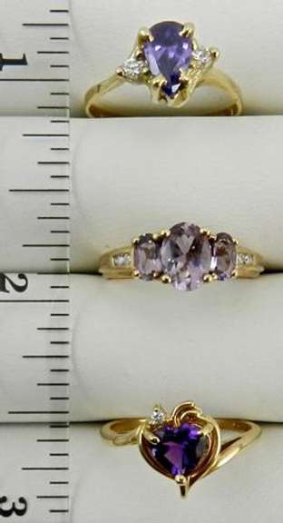Group of 3 Gold and Amethyst Rings