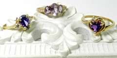Group of 3 Gold and Amethyst Rings