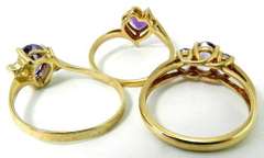 Group of 3 Gold and Amethyst Rings