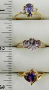 Group of 3 Gold and Amethyst Rings