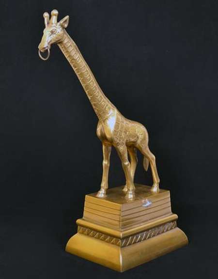 Collectible Vintage 18 Inch Heavy Brass Giraffe Statue on Pedestal