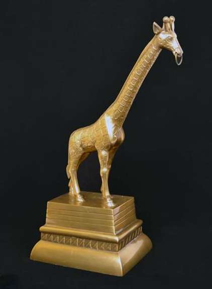 Collectible Vintage 18 Inch Heavy Brass Giraffe Statue on Pedestal