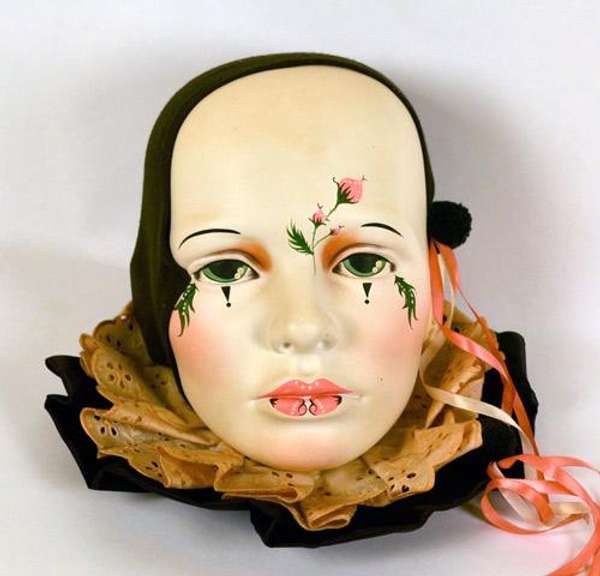 Rare Hand Painted Cast Molded Harlequin Girl Face