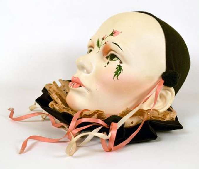 Rare Hand Painted Cast Molded Harlequin Girl Face