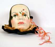 Rare Hand Painted Cast Molded Harlequin Girl Face