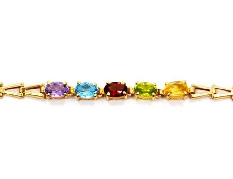 Contemporary 14K Yellow Gold Bracelet With Multi Color Gemstones